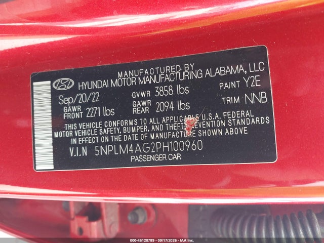 46128789 :رقم المزاد ، 5NPLM4AG2PH100960 vin ، 2023 Hyundai Elantra Sel مزاد بيع