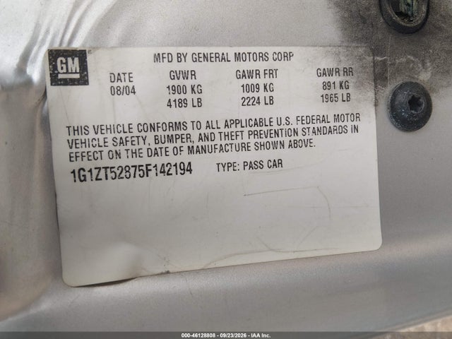 46128808 :رقم المزاد ، 1G1ZT52875F142194 vin ، 2005 Chevrolet Malibu Ls مزاد بيع