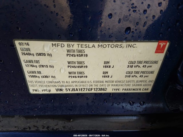 Aukcja sprzedaży 2016 Tesla Model S 60d/70d/75d/85d/90d, vin: 5YJSA1E27GF123862, numer aukcji: 46128835