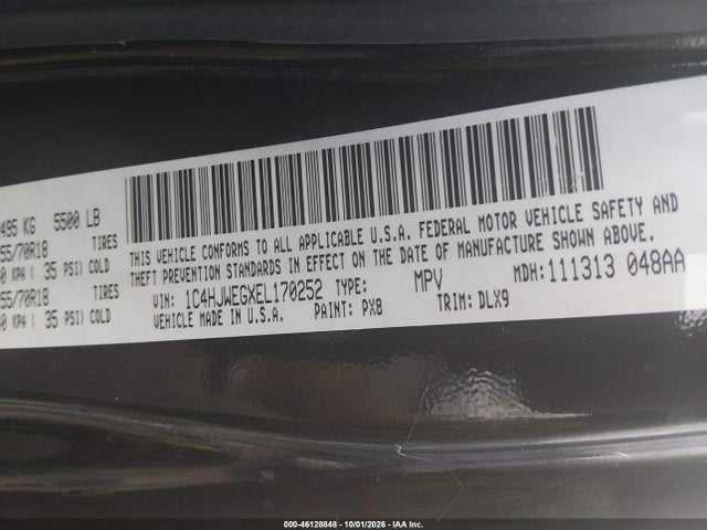 Продаж на аукціоні авто 2014 Jeep Wrangler Unlimited Sahara, vin: 1C4HJWEGXEL170252, номер лоту: 46128848