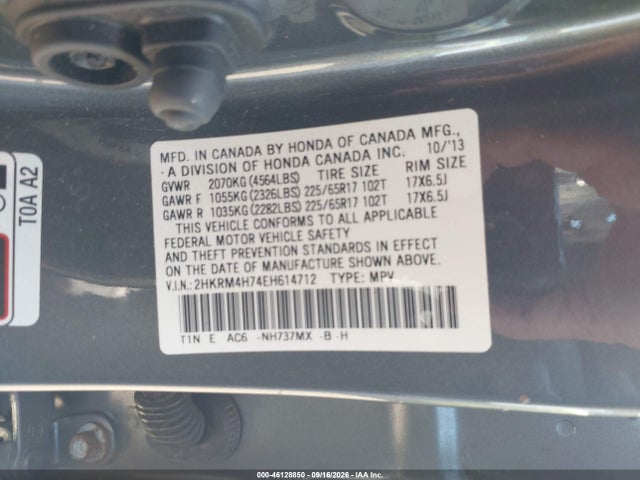 Продажа на аукционе авто 2014 Honda Cr-v Ex-l, vin: 2HKRM4H74EH614712, номер лота: 46128850