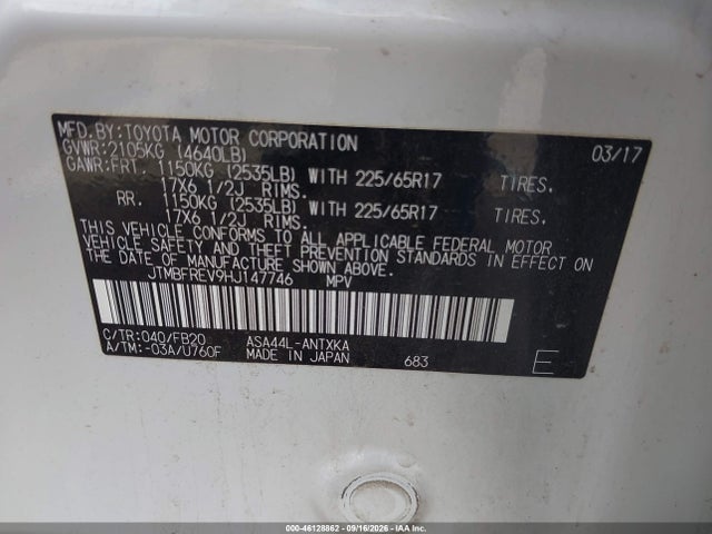 Продаж на аукціоні авто 2017 Toyota Rav4 Le, vin: JTMBFREV9HJ147746, номер лоту: 46128862