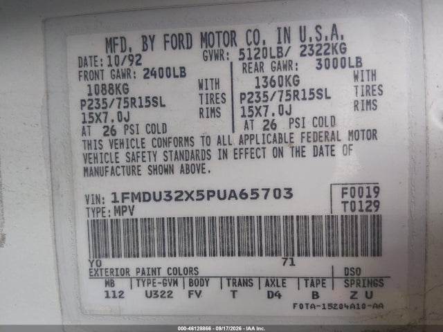 Aukcja sprzedaży 1993 Ford Explorer, vin: 1FMDU32X5PUA65703, numer aukcji: 46128866