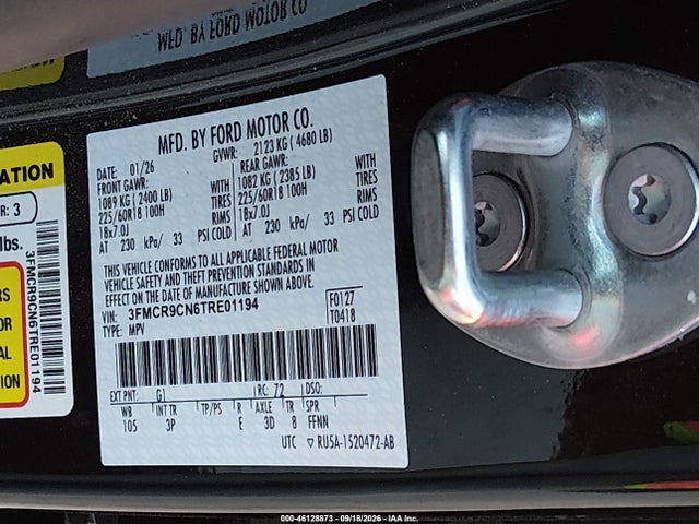 Aukcja sprzedaży 2026 Ford Bronco Sport Outer Banks, vin: 3FMCR9CN6TRE01194, numer aukcji: 46128873
