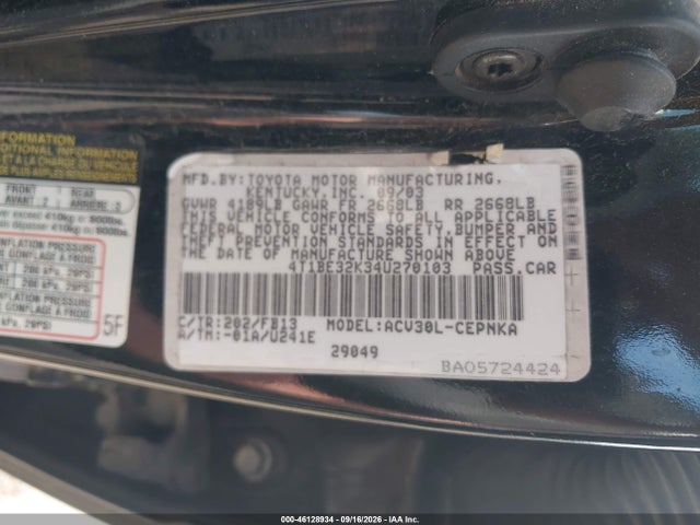 46128934 :رقم المزاد ، 4T1BE32K34U270103 vin ، 2004 Toyota Camry Le مزاد بيع