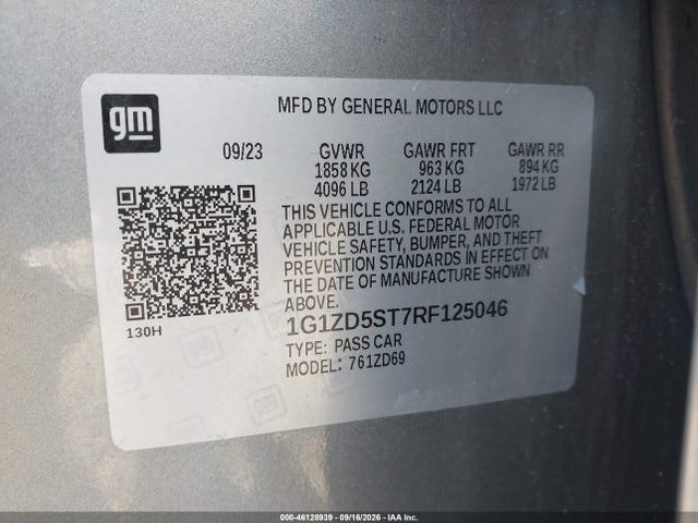 Продаж на аукціоні авто 2024 Chevrolet Malibu Fwd 1lt, vin: 1G1ZD5ST7RF125046, номер лоту: 46128939
