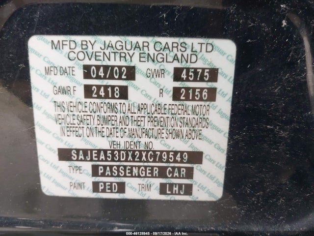 Aukcja sprzedaży 2002 Jaguar X-type 2.5l, vin: SAJEA53DX2XC79549, numer aukcji: 46128945