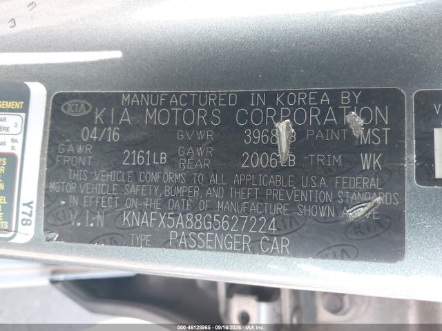 46128965 :رقم المزاد ، KNAFX5A88G5627224 vin ، 2016 Kia Forte Ex مزاد بيع