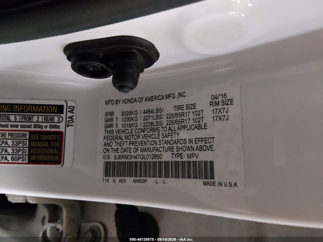 Продажа на аукционе авто 2016 Honda Cr-v Se, vin: 5J6RM3H47GL012850, номер лота: 46128978