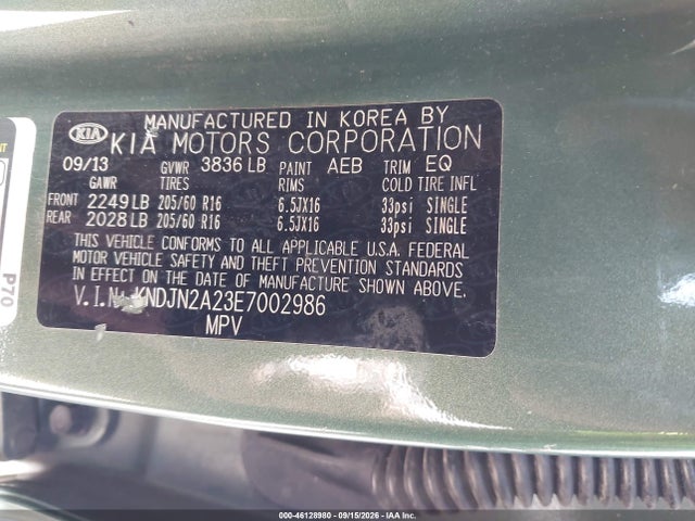 2014 Kia Soul მანქანა იყიდება აუქციონზე, vin: KNDJN2A23E7002986, აუქციონის ნომერი: 46128980