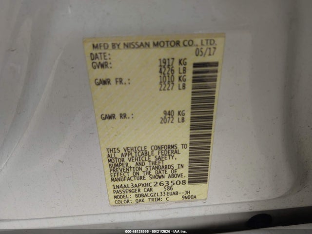 Nissan Altima 2.5 S 2017 1N4AL3APXHC263508 Image 9