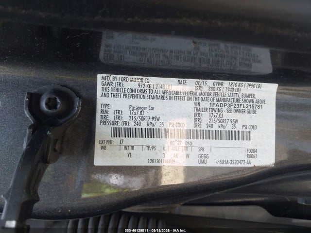 Aukcja sprzedaży 2015 Ford Focus Se, vin: 1FADP3F23FL215781, numer aukcji: 46129011