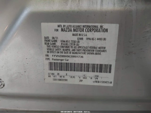 Aukcja sprzedaży 2012 Mazda Mazda6 I Sport, vin: 1YVHZ8BH9C5M01736, numer aukcji: 46129018