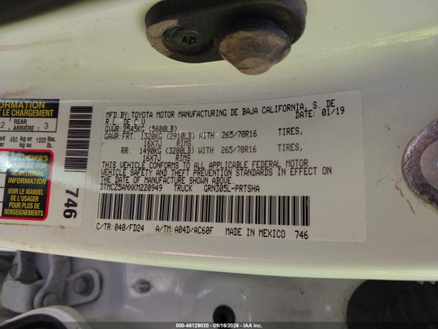 46129020 :رقم المزاد ، 3TMCZ5ANXKM220949 vin ، 2019 Toyota Tacoma Trd Off Road مزاد بيع