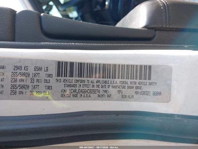 Продаж на аукціоні авто 2017 Jeep Grand Cherokee Altitude 4x2, vin: 1C4RJEAG6HC829274, номер лоту: 46129021