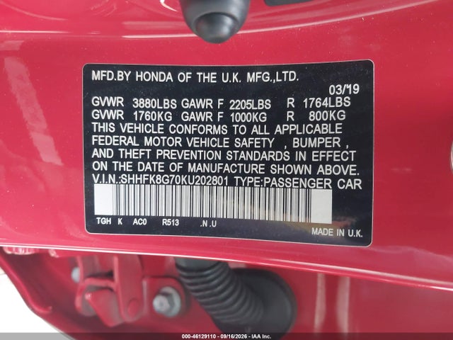 SHHFK8G70KU202801 Honda Civic Type R Touring