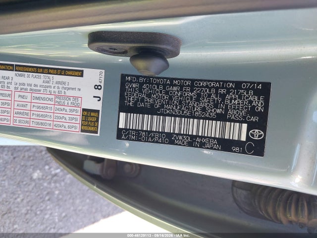 Aukcja sprzedaży 2014 Toyota Prius Two, vin: JTDKN3DU5E1852435, numer aukcji: 46129113