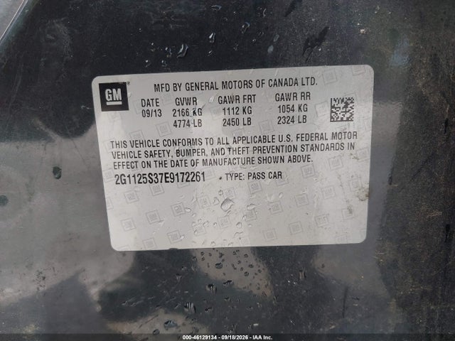46129134 :رقم المزاد ، 2G1125S37E9172261 vin ، 2014 Chevrolet Impala 2lt مزاد بيع