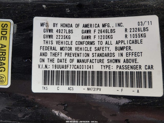 2012 Acura Tl 3.7 მანქანა იყიდება აუქციონზე, vin: 19UUA9F77CA001041, აუქციონის ნომერი: 46129153