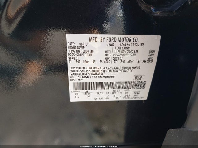 46129155 :رقم المزاد ، 1FM5K7F85EGA06568 vin ، 2014 Ford Explorer Limited مزاد بيع