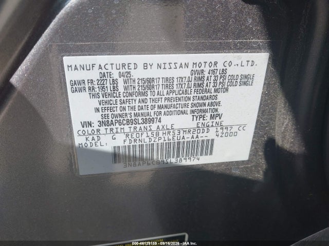Продаж на аукціоні авто 2025 Nissan Kicks Sv Intelligent Awd, vin: 3N8AP6CB9SL389974, номер лоту: 46129159