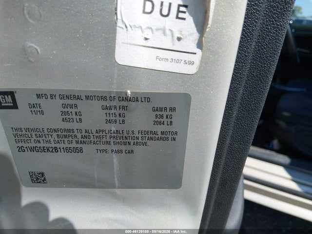 46129180 :رقم المزاد ، 2G1WG5EK2B1165058 vin ، 2011 Chevrolet Impala Lt مزاد بيع