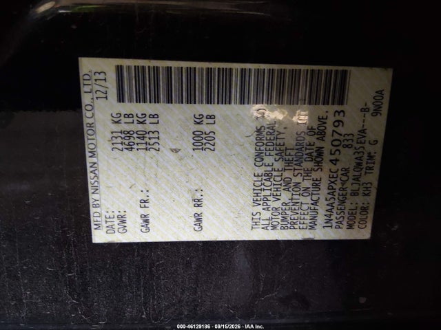 46129186 :رقم المزاد ، 1N4AA5APXEC450793 vin ، 2014 Nissan Maxima 3.5 S/3.5 Sv مزاد بيع