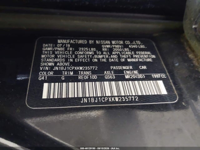 46129190 :رقم المزاد ، JN1BJ1CPXKW235772 vin ، 2019 Nissan Rogue Sport S مزاد بيع