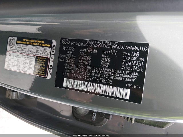 Aukcja sprzedaży 2026 Hyundai Santa Fe Hybrid Sel, vin: 5NMP24G1XTH108788, numer aukcji: 46129217
