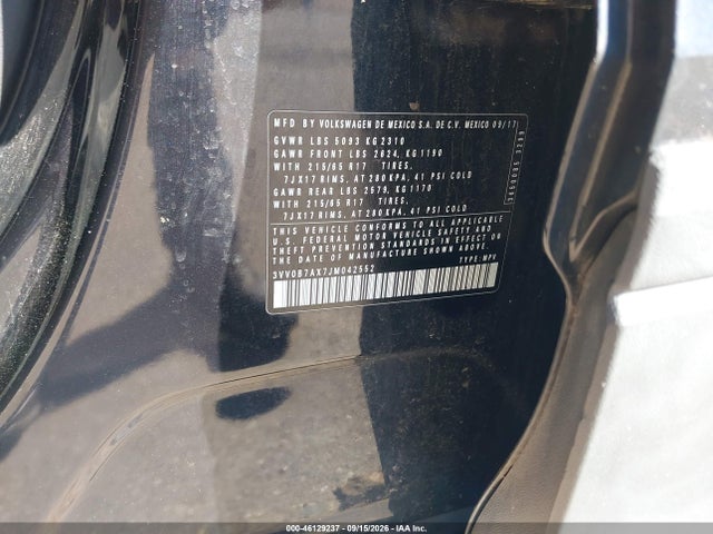 Продажа на аукционе авто 2018 Volkswagen Tiguan 2.0t S, vin: 3VV0B7AX7JM042552, номер лота: 46129237