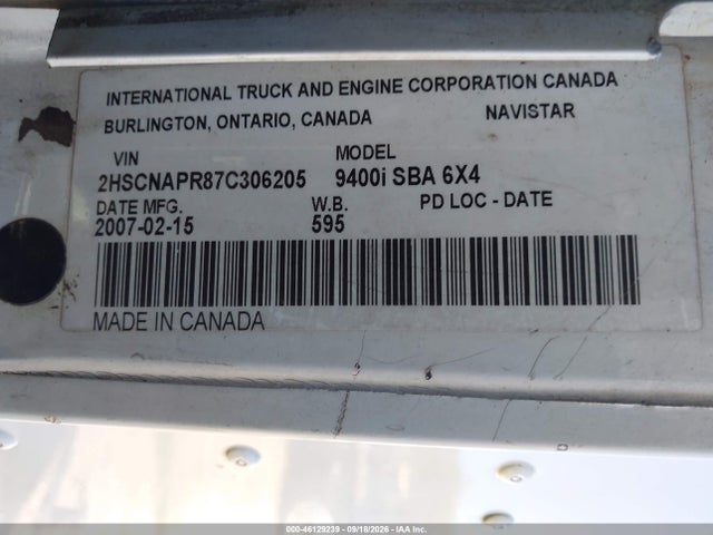 Продажа на аукционе авто 2007 International 9400, vin: 2HSCNAPR87C306205, номер лота: 46129239