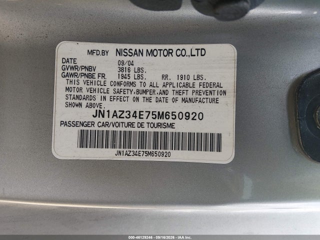 Aukcja sprzedaży 2005 Nissan 350z Touring, vin: JN1AZ34E75M650920, numer aukcji: 46129246