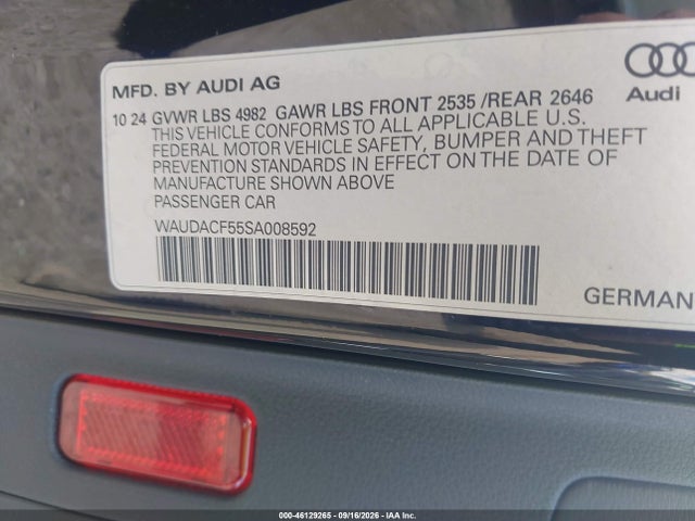46129265 :رقم المزاد ، WAUDACF55SA008592 vin ، 2025 Audi A5 Sportback Premium 45 Tfsi S Line Quattro S Tronic مزاد بيع