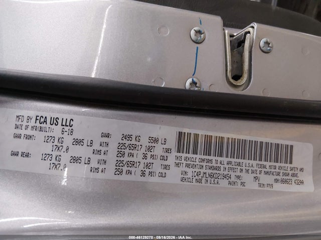 2019 Jeep Cherokee Latitude Plus 4x4 მანქანა იყიდება აუქციონზე, vin: 1C4PJMLN6KD219454, აუქციონის ნომერი: 46129270