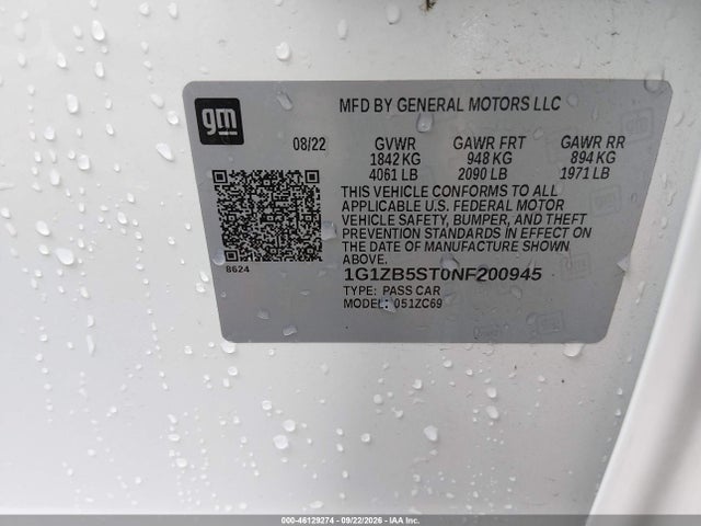 Aukcja sprzedaży 2022 Chevrolet Malibu Fwd Ls, vin: 1G1ZB5ST0NF200945, numer aukcji: 46129274
