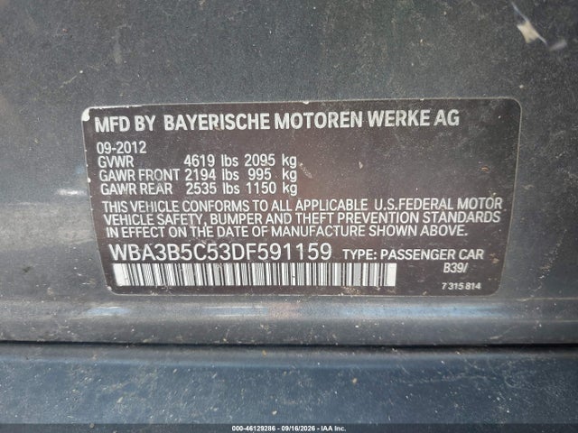 Продаж на аукціоні авто 2013 Bmw 328i Xdrive, vin: WBA3B5C53DF591159, номер лоту: 46129286