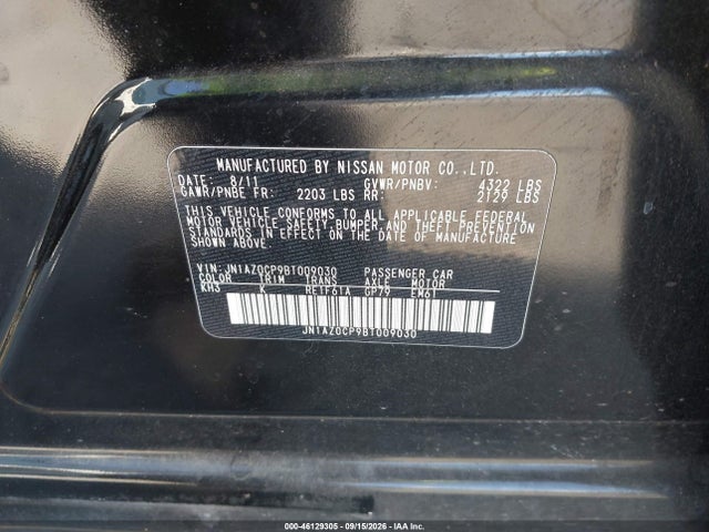 2011 Nissan Leaf Sl მანქანა იყიდება აუქციონზე, vin: JN1AZ0CP9BT009030, აუქციონის ნომერი: 46129305