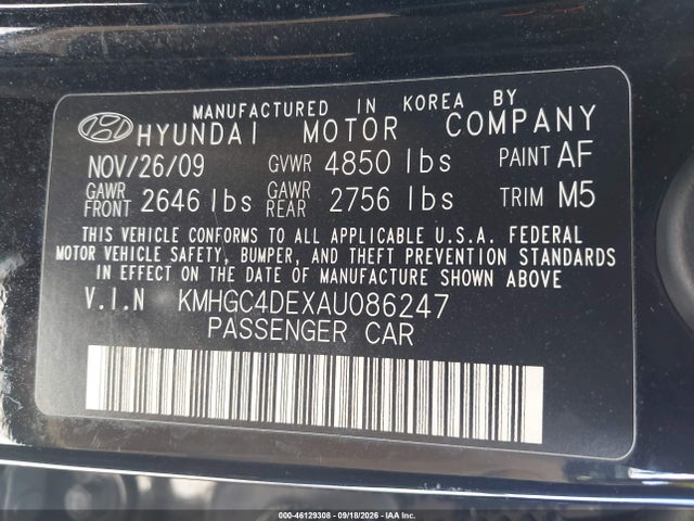 Продаж на аукціоні авто 2010 Hyundai Genesis 3.8, vin: KMHGC4DEXAU086247, номер лоту: 46129308