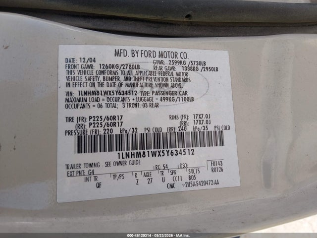 Продаж на аукціоні авто 2005 Lincoln Town Car Signature, vin: 1LNHM81WX5Y634512, номер лоту: 46129314