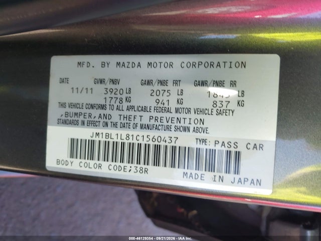 46129354 :رقم المزاد ، JM1BL1L81C1560437 vin ، 2012 Mazda Mazda3 I Touring مزاد بيع