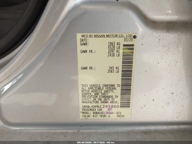 1N4BL4DV4LC245860 Nissan Altima Sv Fwd