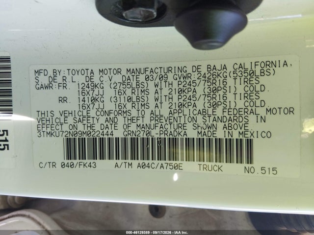 Aukcja sprzedaży 2009 Toyota Tacoma Prerunner V6, vin: 3TMKU72N09M022444, numer aukcji: 46129389