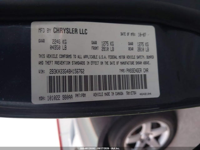 2008 Dodge Charger Sxt მანქანა იყიდება აუქციონზე, vin: 2B3KA33G48H156762, აუქციონის ნომერი: 46129392