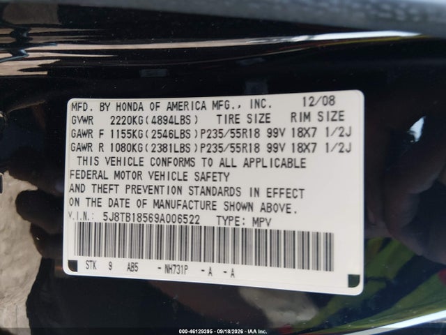 Продажа на аукционе авто 2009 Acura Rdx, vin: 5J8TB18569A006522, номер лота: 46129395