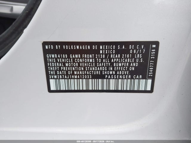 46129399 :رقم المزاد ، 3VW2B7AJ1HM412033 vin ، 2017 Volkswagen Jetta 1.4t S مزاد بيع