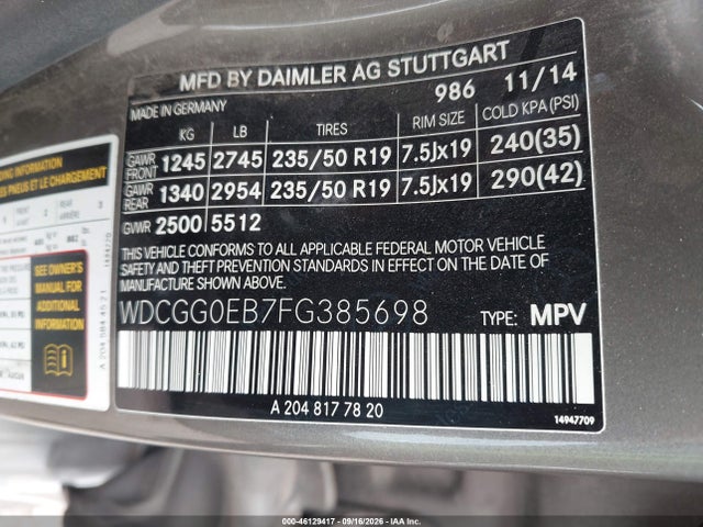 Продаж на аукціоні авто 2015 Mercedes-benz Glk 250 Bluetec 4matic, vin: WDCGG0EB7FG385698, номер лоту: 46129417