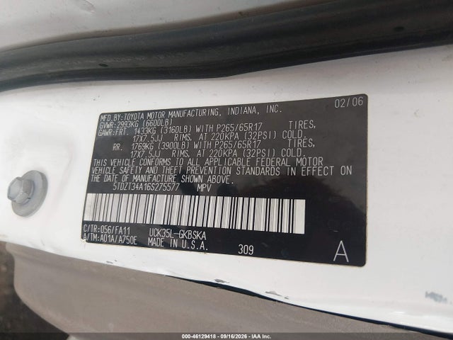 46129418 :رقم المزاد ، 5TDZT34A16S275577 vin ، 2006 Toyota Sequoia Sr5 V8 مزاد بيع