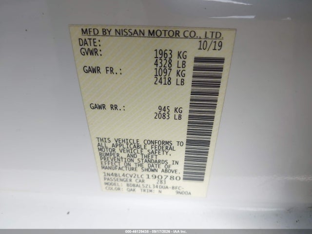1N4BL4CV2LC190780 Nissan Altima Sr Fwd