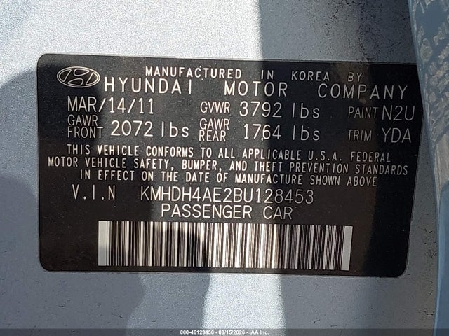 Продаж на аукціоні авто 2011 Hyundai Elantra Gls/limited, vin: KMHDH4AE2BU128453, номер лоту: 46129450