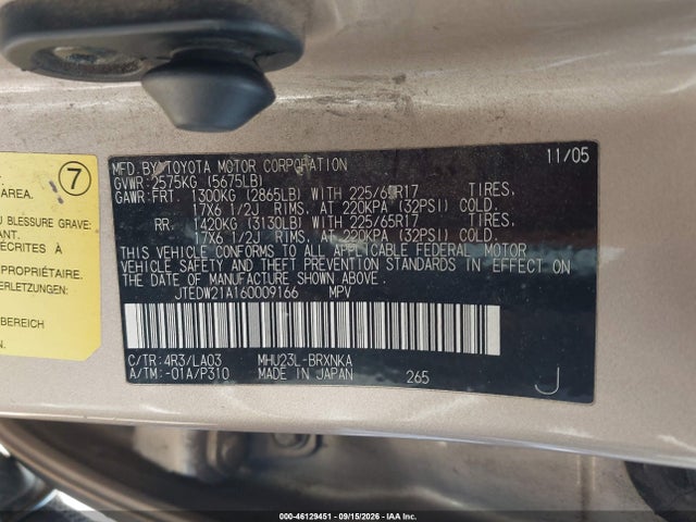 Aukcja sprzedaży 2006 Toyota Highlander Hybrid Limited V6, vin: JTEDW21A160009166, numer aukcji: 46129451